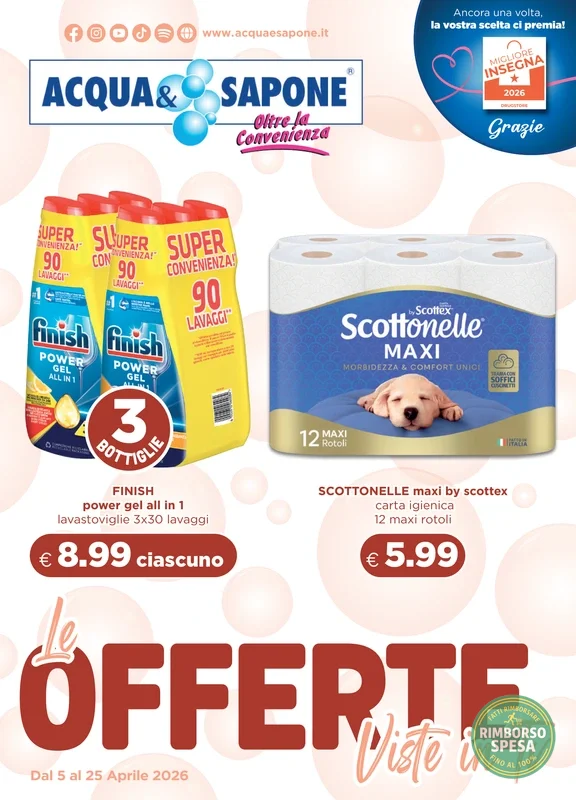 Ritaglio volantino Acqua & Sapone - Offerta Copertina Acqua & Sapone valida dal 09/04 al 29/04