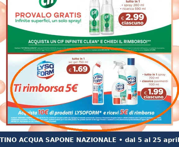 Ritaglio volantino Acqua & Sapone - Offerta Ritaglio pag05 lysoform valida dal 09/04 al 29/04