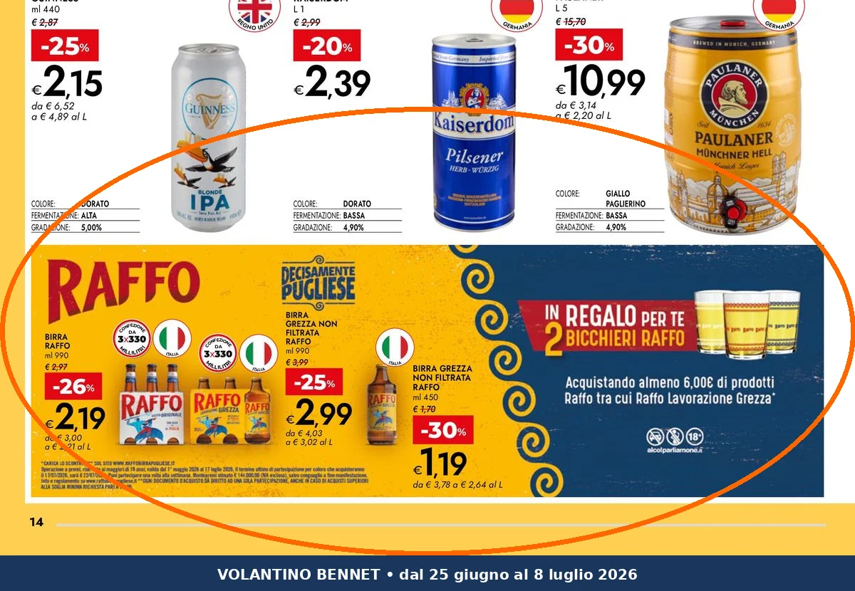 Ritaglio volantino Bennet - Offerta Ritaglio pag14 raffo valida dal 25/06 al 08/07