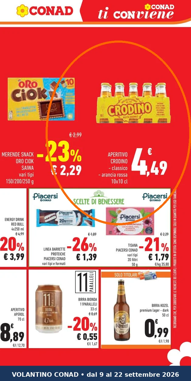 Ritaglio volantino Conad - Offerta Ritaglio pag19 crodino valida dal 09/09 al 22/09