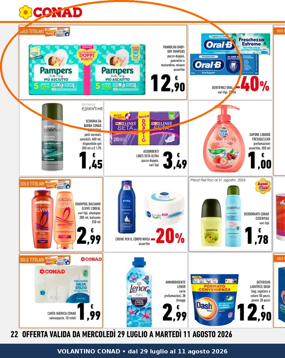 Ritaglio volantino Conad - Offerta Ritaglio pag22 pampers valida dal 29/07 al 11/08