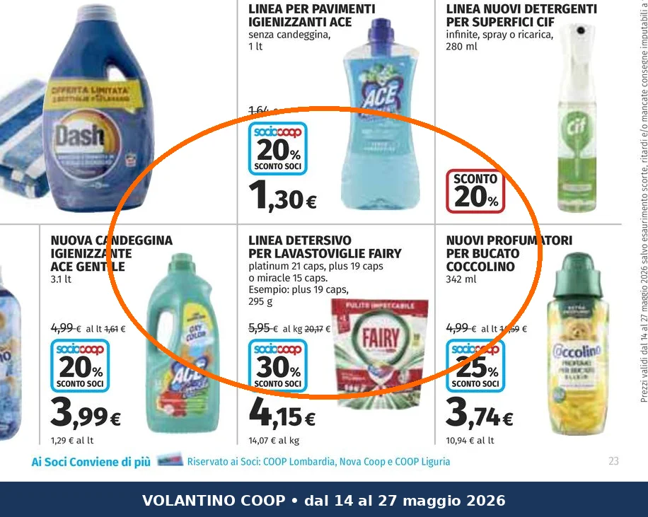 Ritaglio volantino Coop - Offerta Ritaglio pag23 fairy valida dal 14/05 al 27/05