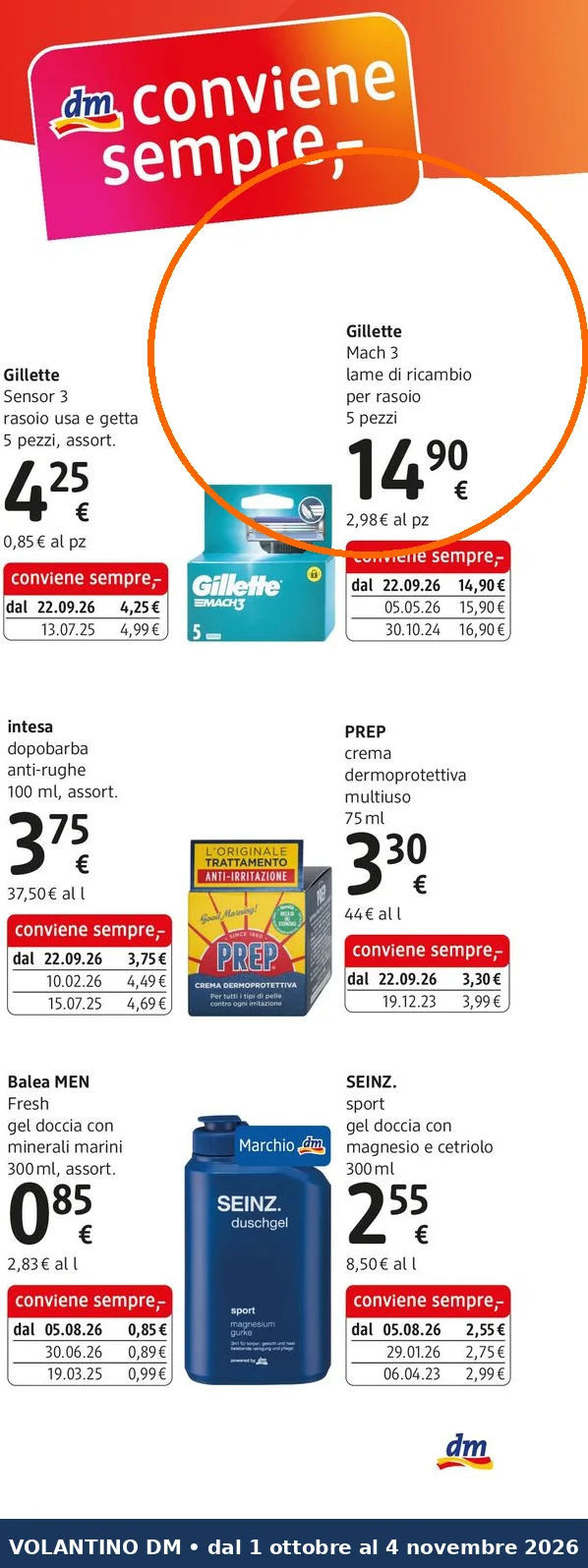 Ritaglio volantino DM - Offerta Ritaglio pag13 mach 3 valida dal 01/10 al 04/11