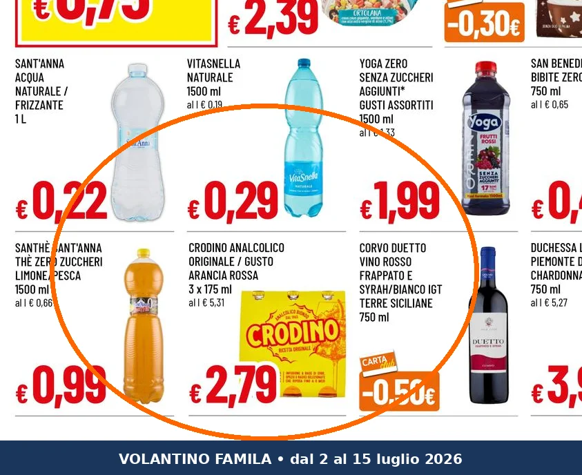 Ritaglio volantino Famila - Offerta Ritaglio pag15 crodino valida dal 02/07 al 15/07