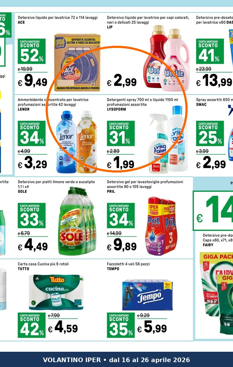 Ritaglio volantino Iper La grande i - Offerta Ritaglio pag29 lysoform valida dal 16/04 al 26/04