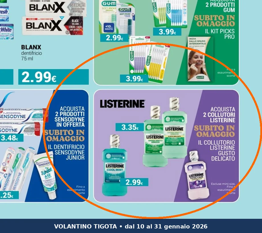 Ritaglio volantino Tigotà - Offerta Listerine valida dal 10/01 al 31/01/2026