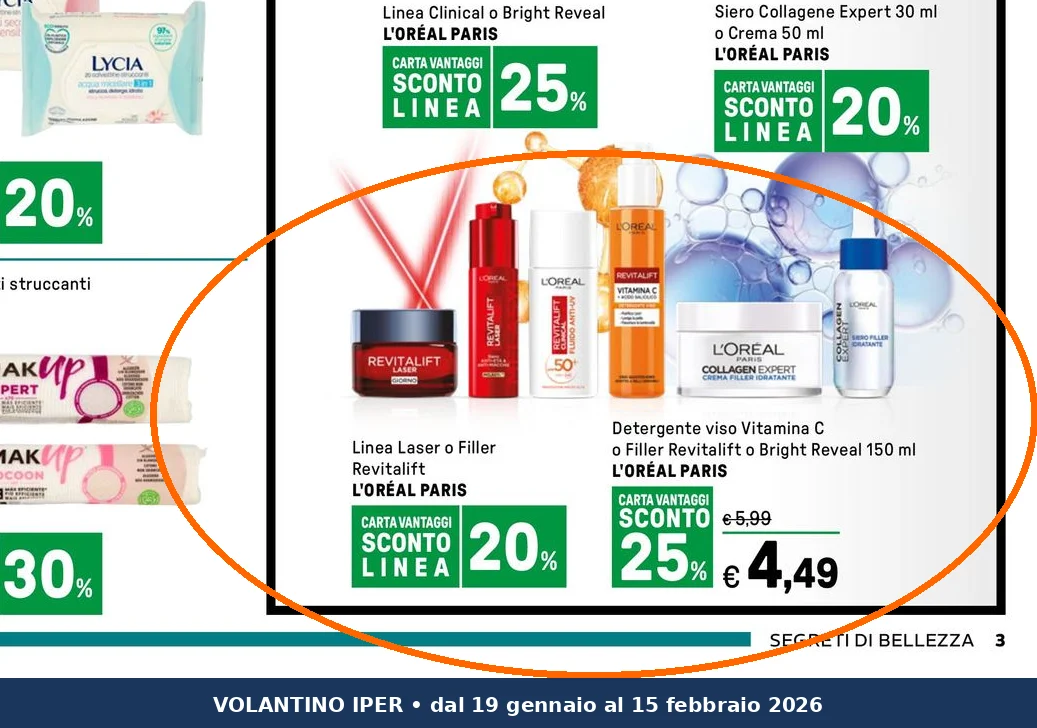 Ritaglio volantino Iper La grande i - Offerta L'Oréal Paris e Garnier valida dal 19/01 al 15/02/2026