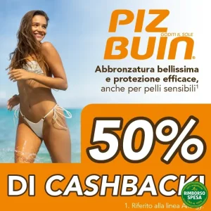 Cashback Piz Buin: 50% di rimborso sui solari fino a 11,20 euro
