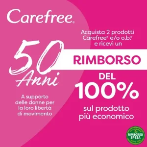 Cashback Carefree e o.b.: rimborso del prodotto meno caro, fino a €20,99
