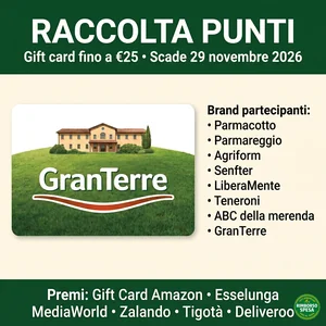 Raccolta punti GranTerre: gift card fino a 25€ con Parmareggio, Parmacotto e Senfter
