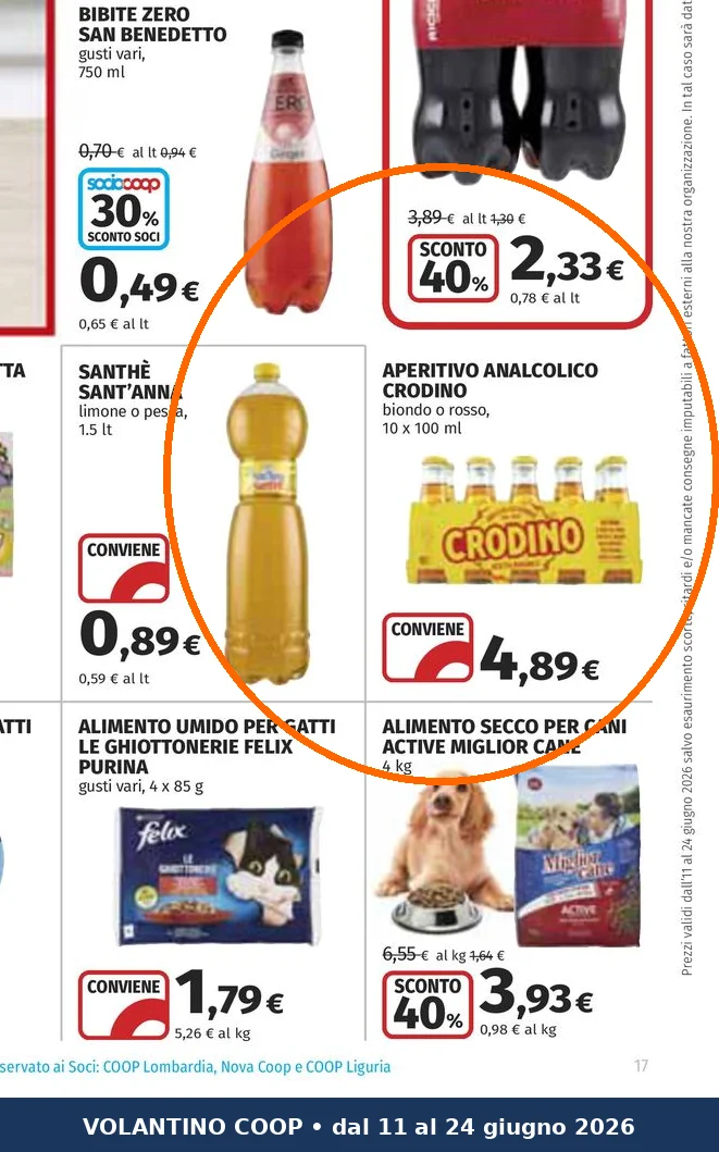 Ritaglio volantino Coop - Offerta Crodino valida dal 11/06/2026 al 24/06/2026