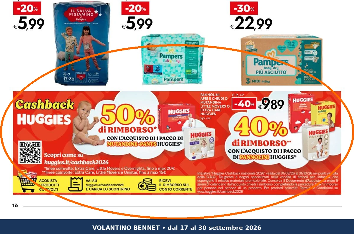 Ritaglio volantino Bennet - Offerta Huggies valida dal 2026-08-31 al 2026-10-31