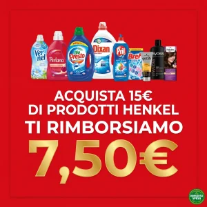 Henkel ti Rimborsa 7,50€ su 15€ di Dixan, Pril, Bref, Vernel e altri