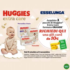 Huggies Extra Care: Gift Card Esselunga da 10 euro con 3 Pacchi