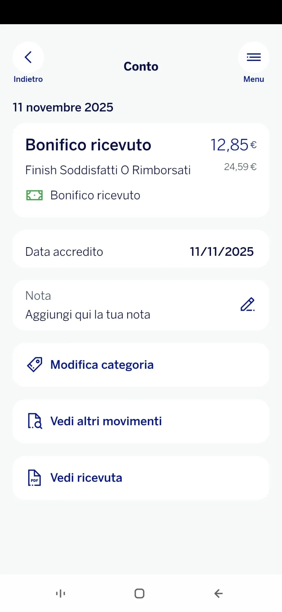 Rimborso Finish 12,85 euro